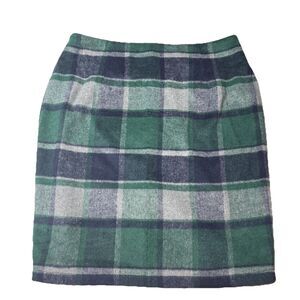 I  Navy Blue, Green Plaid Tartan Pencil Straight Skirt Wool Blend Sz Large New
